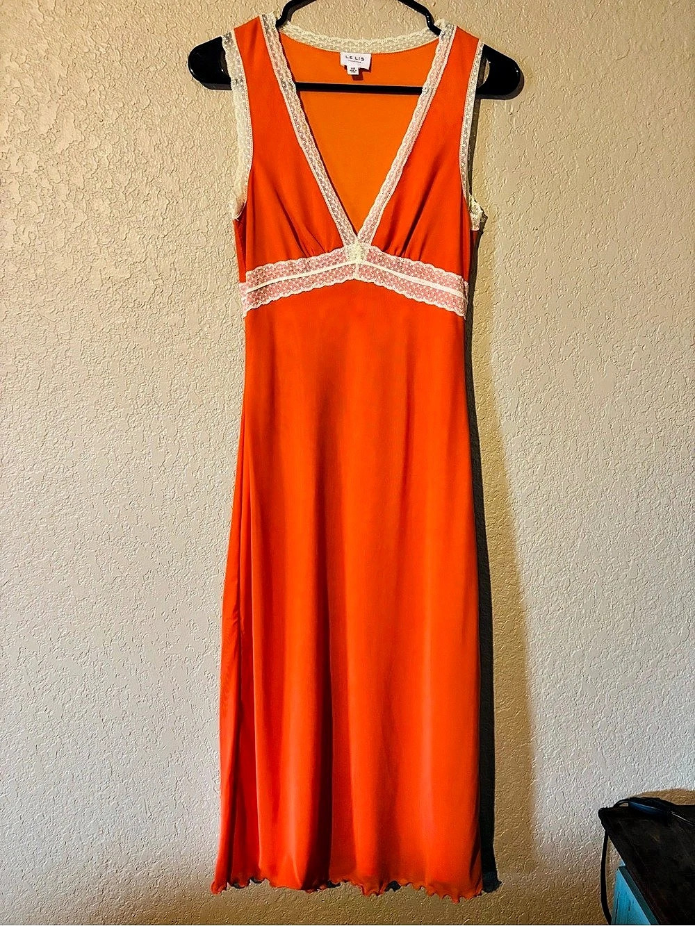 LE LIS Orange Lace Trim Maxi Dress Size XS